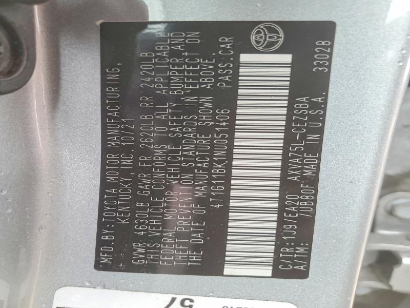 Aukcja sprzedaży 2022 Toyota Camry, vin: 4T1G11BK1NU051406, numer aukcji: 53138506