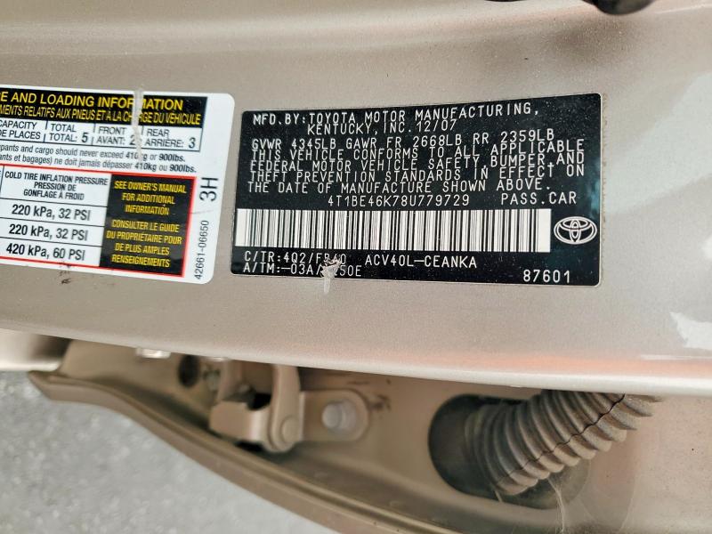 Продаж на аукціоні авто 2008 Toyota Camry, vin: 4T1BE46K78U779729, номер лоту: 53796346