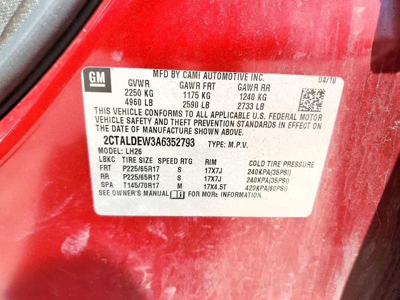 55119076 :رقم المزاد ، 2CTALDEW3A6352793 vin ، 2010 Gmc Terrain مزاد بيع