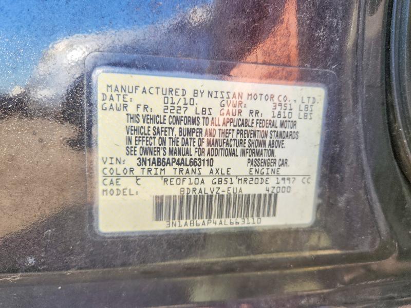 2010 Nissan Sentra მანქანა იყიდება აუქციონზე, vin: 3N1AB6AP4AL663110, აუქციონის ნომერი: 52230826