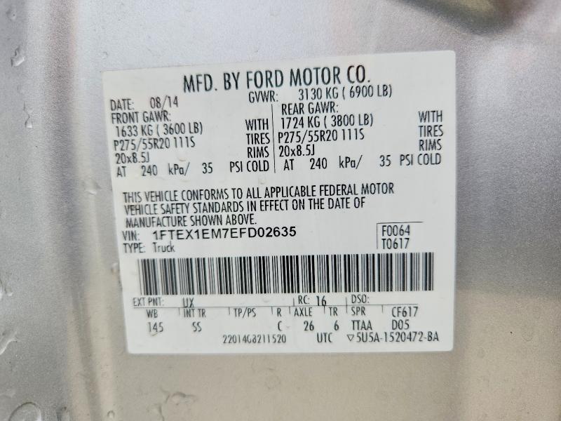 2014 Ford F150 მანქანა იყიდება აუქციონზე, vin: 1FTEX1EM7EFD02635, აუქციონის ნომერი: 52474136