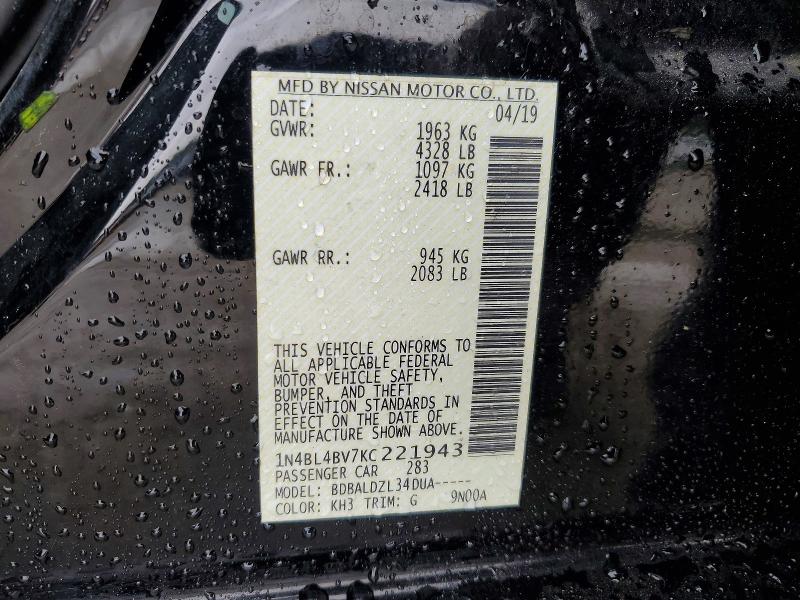 Aukcja sprzedaży 2019 Nissan Altima, vin: 1N4BL4BV7KC221943, numer aukcji: 52342946