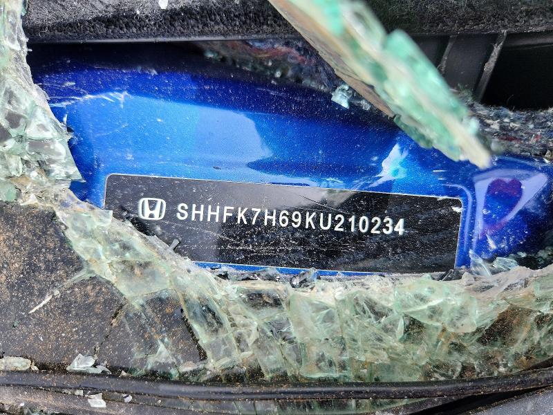54822886 :رقم المزاد ، SHHFK7H69KU210234 vin ، 2019 Honda Civic مزاد بيع
