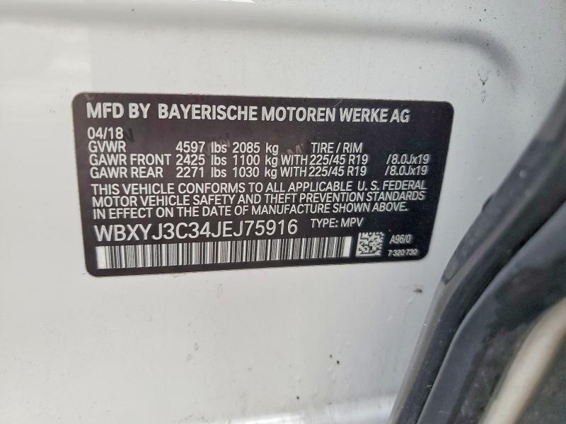 2018 Bmw X2 მანქანა იყიდება აუქციონზე, vin: WBXYJ3C34JEJ75916, აუქციონის ნომერი: 52889226