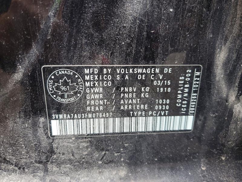 55240826 :رقم المزاد ، 3VWRA7AU3FM078497 vin ، 2015 Volkswagen Golf مزاد بيع