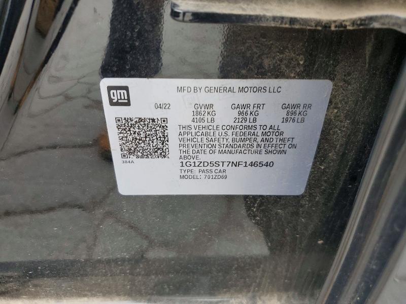 Aukcja sprzedaży 2022 Chevrolet Malibu, vin: 1G1ZD5ST7NF146540, numer aukcji: 51877976