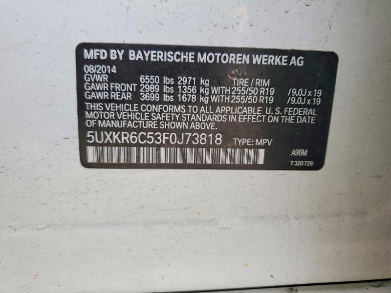 53350256 :رقم المزاد ، 5UXKR6C53F0J73818 vin ، 2015 Bmw X5 مزاد بيع