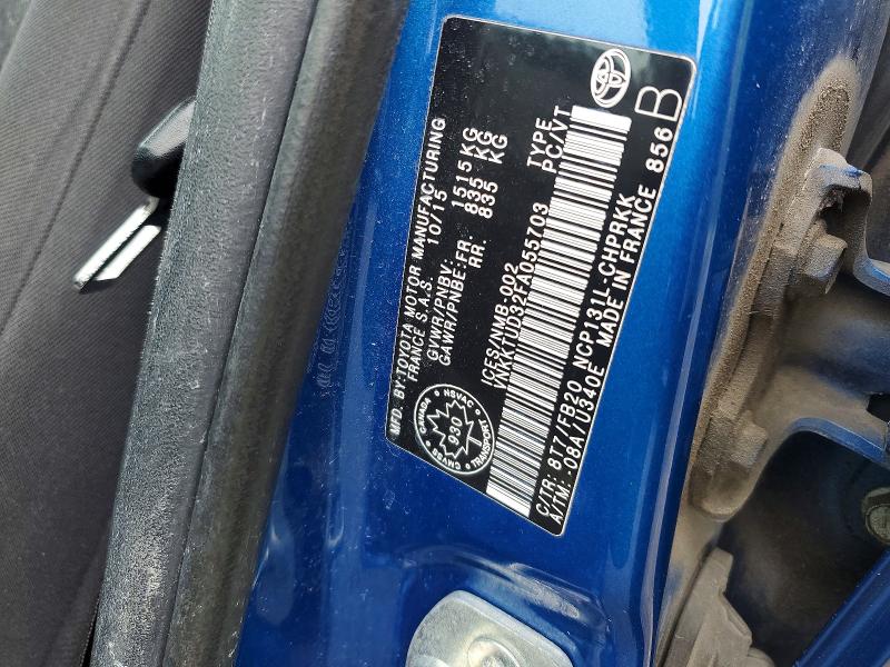 2015 Toyota Yaris მანქანა იყიდება აუქციონზე, vin: VNKKTUD32FA055703, აუქციონის ნომერი: 54672766