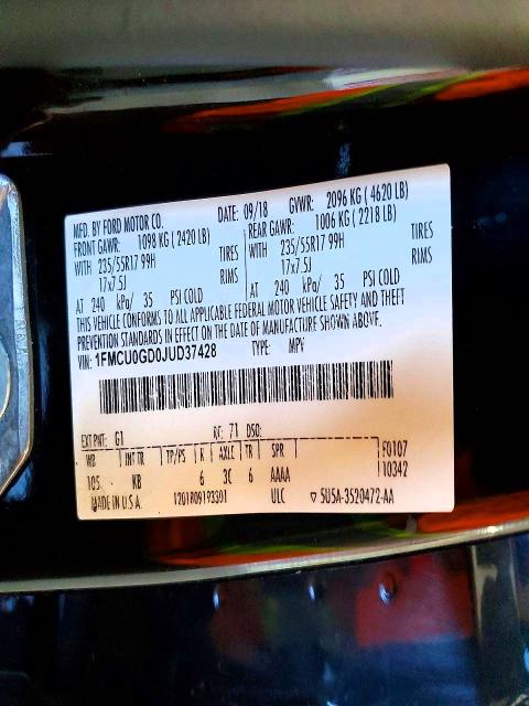 Aukcja sprzedaży 2018 Ford Escape, vin: 1FMCU0GD0JUD37428, numer aukcji: 52248376