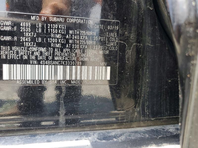 Aukcja sprzedaży 2019 Subaru Outback, vin: 4S4BSANC7K3330789, numer aukcji: 55222246