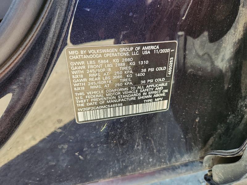 2021 Volkswagen Atlas მანქანა იყიდება აუქციონზე, vin: 1V2GP2CA0MC546598, აუქციონის ნომერი: 53221656