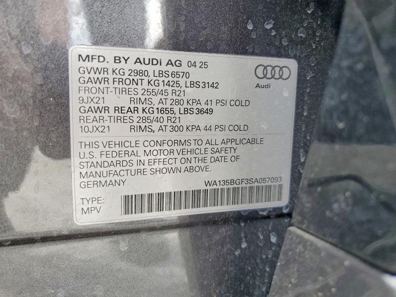 Продаж на аукціоні авто 2025 Audi Sq6 E-tron, vin: WA135BGF3SA057093, номер лоту: 53917626
