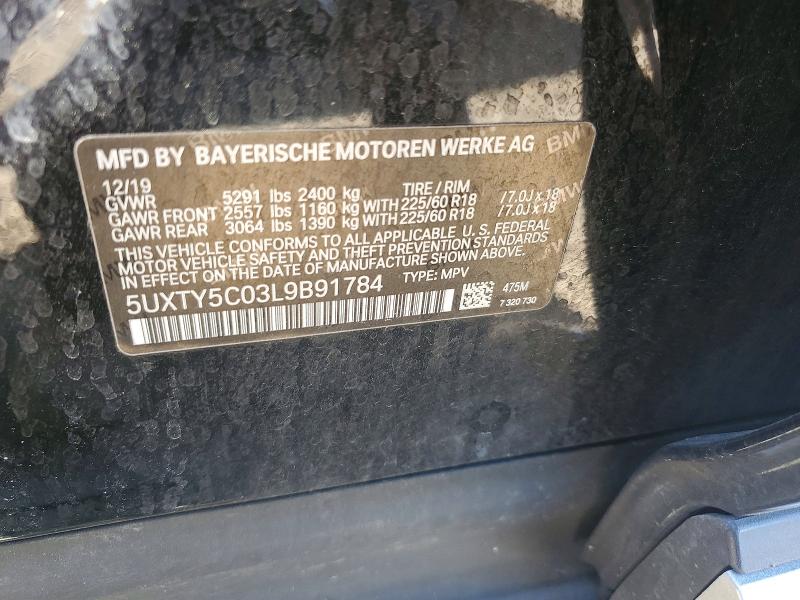 52875836 :رقم المزاد ، 5UXTY5C03L9B91784 vin ، 2020 Bmw X3 مزاد بيع