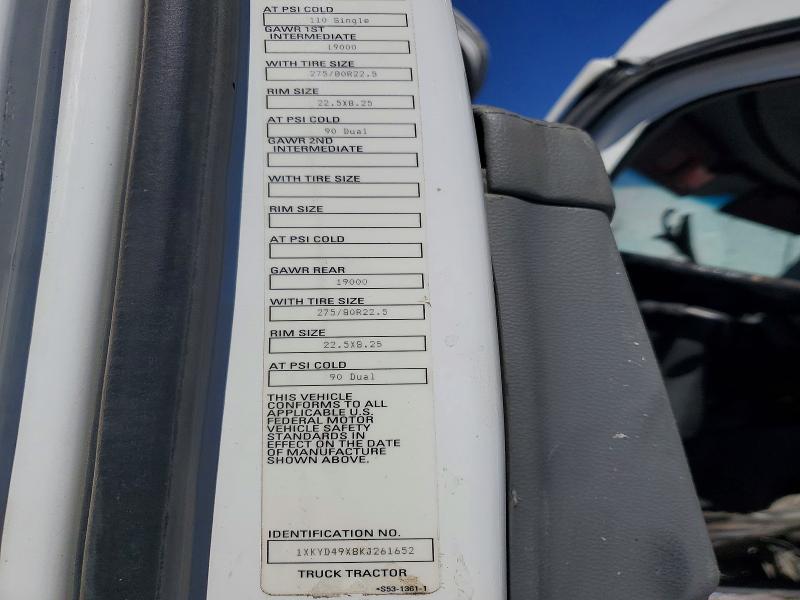 49151846 :رقم المزاد ، 1XKYD49X8KJ261652 vin ، 2019 Kenworth Construction مزاد بيع