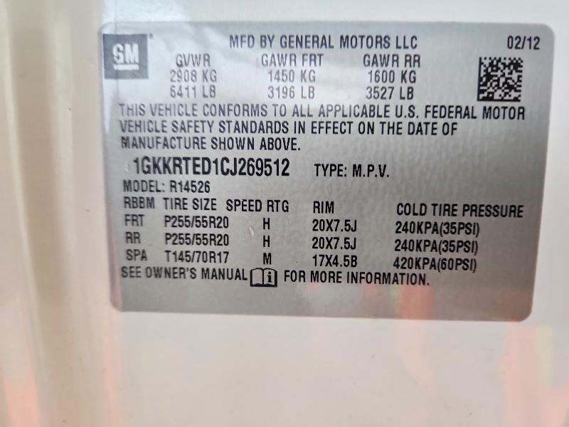 Продаж на аукціоні авто 2012 Gmc Acadia, vin: 1GKKRTED1CJ269512, номер лоту: 52722426