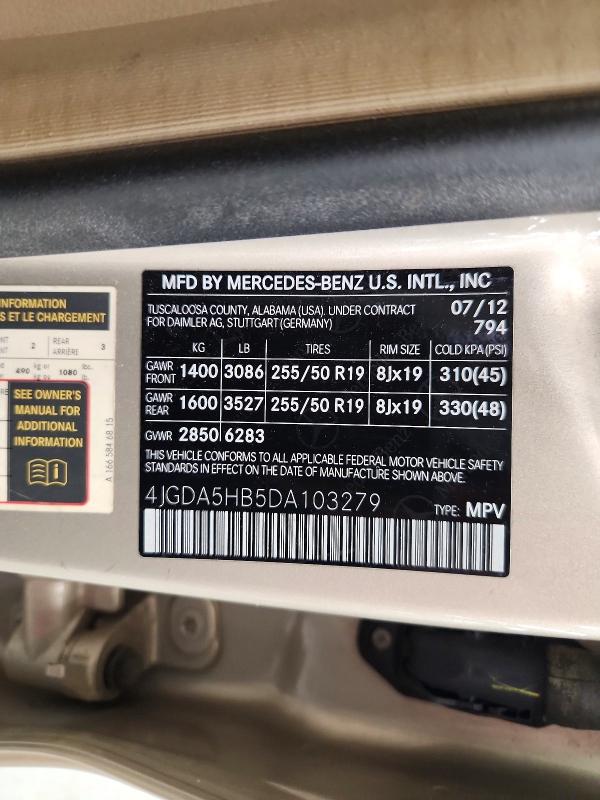 Продажа на аукционе авто 2013 Mercedes-benz Ml, vin: 4JGDA5HB5DA103279, номер лота: 55313436