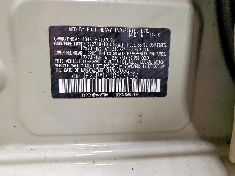2016 Subaru Crosstrek მანქანა იყიდება აუქციონზე, vin: JF2GPALC1G8237664, აუქციონის ნომერი: 52886196