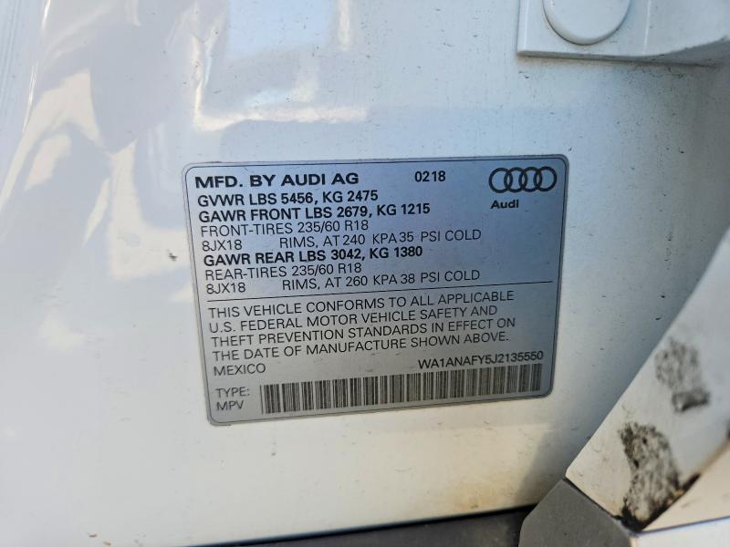 53162416 :رقم المزاد ، WA1ANAFY5J2135550 vin ، 2018 Audi Q5 مزاد بيع