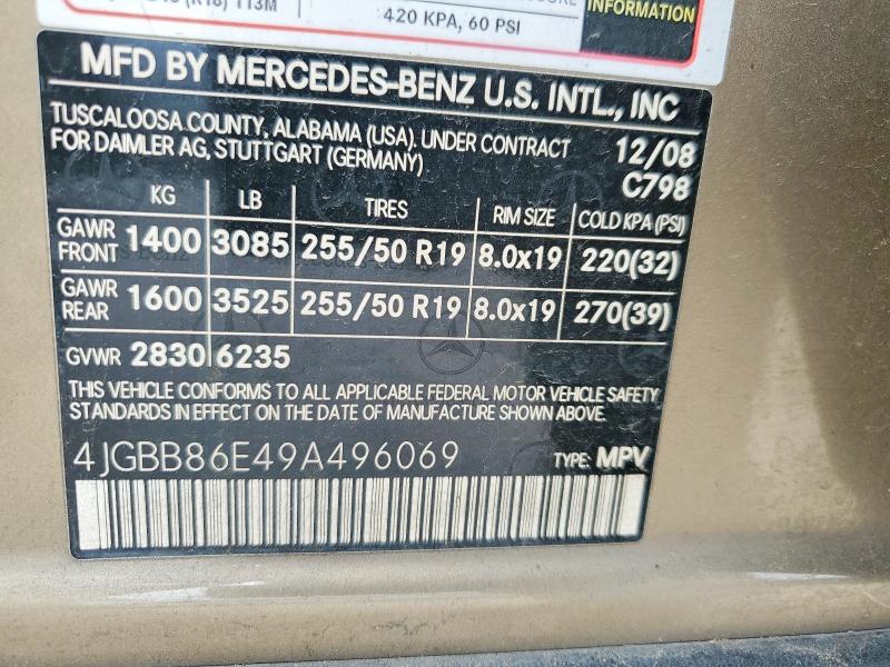 Продажа на аукционе авто 2009 Mercedes-benz Ml, vin: 4JGBB86E49A496069, номер лота: 52560686