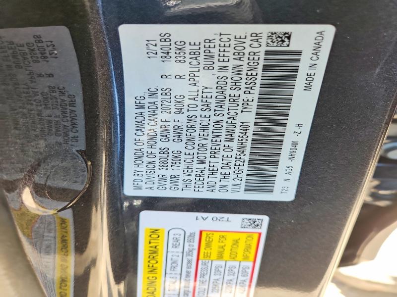 Продажа на аукционе авто 2022 Honda Civic, vin: 2HGFE2F54NH554401, номер лота: 54309486