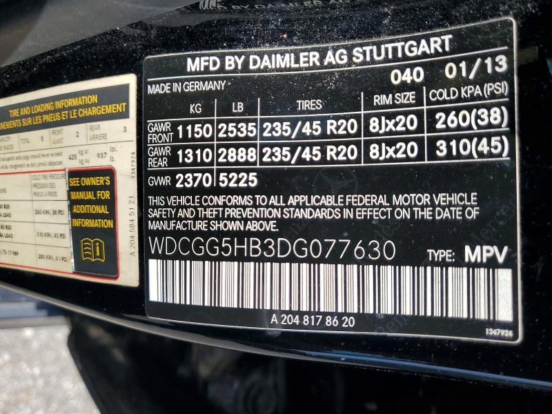 2013 Mercedes-benz Glk მანქანა იყიდება აუქციონზე, vin: WDCGG5HB3DG077630, აუქციონის ნომერი: 53933006