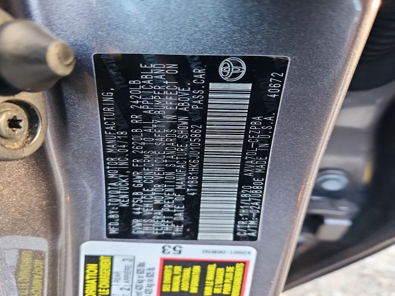54690426 :رقم المزاد ، 4T1B61HK6JU105862 vin ، 2018 Toyota Camry مزاد بيع