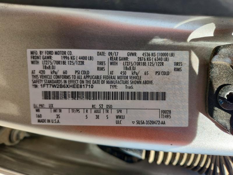 2017 Ford F250 მანქანა იყიდება აუქციონზე, vin: 1FT7W2B6XHEE81710, აუქციონის ნომერი: 53397746