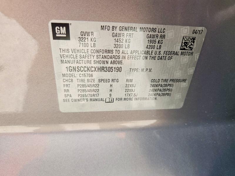 2017 Chevrolet Tahoe მანქანა იყიდება აუქციონზე, vin: 1GNSCCKCXHR305190, აუქციონის ნომერი: 53474306