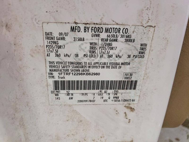 Aukcja sprzedaży 2008 Ford F150, vin: 1FTRF12298KB62980, numer aukcji: 53521136