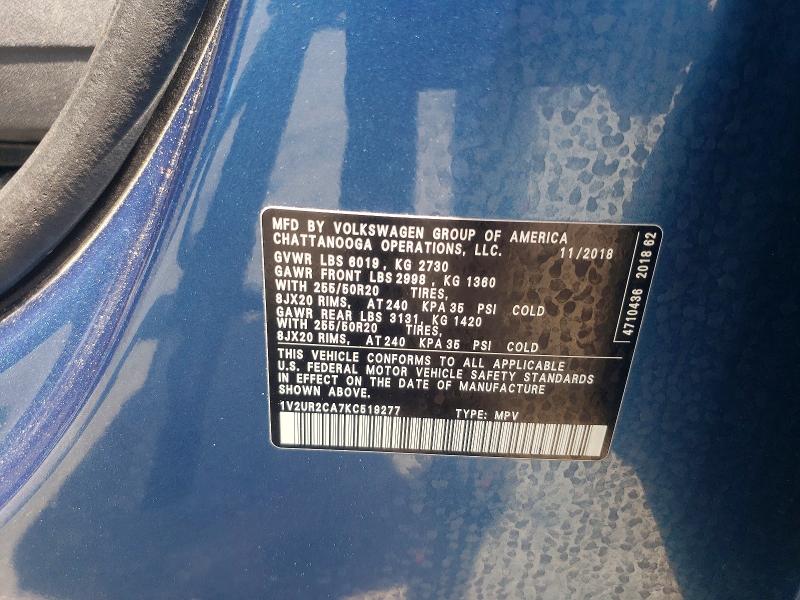Aukcja sprzedaży 2019 Volkswagen Atlas, vin: 1V2UR2CA7KC519277, numer aukcji: 52578456