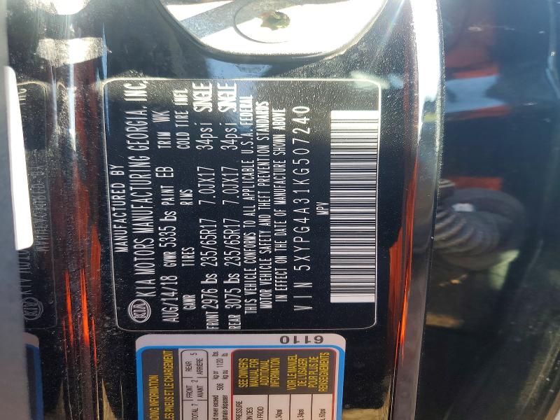 Aukcja sprzedaży 2019 Kia Sorento, vin: 5XYPG4A31KG507240, numer aukcji: 53014906