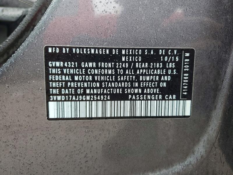 Aukcja sprzedaży 2016 Volkswagen Jetta, vin: 3VWD17AJ9GM254924, numer aukcji: 54007236