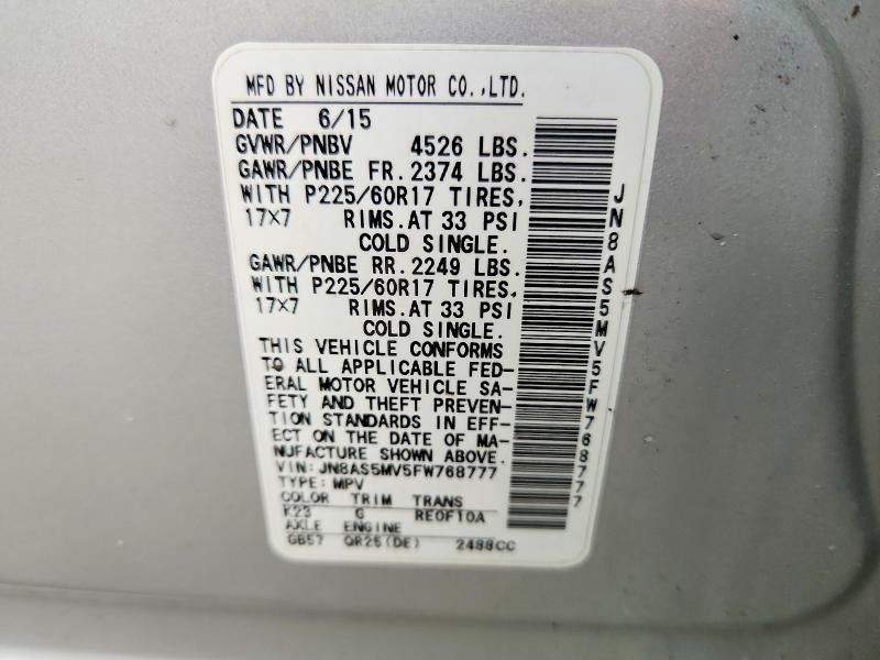 Продажа на аукционе авто 2015 Nissan Rogue Select, vin: JN8AS5MV5FW768777, номер лота: 55271016