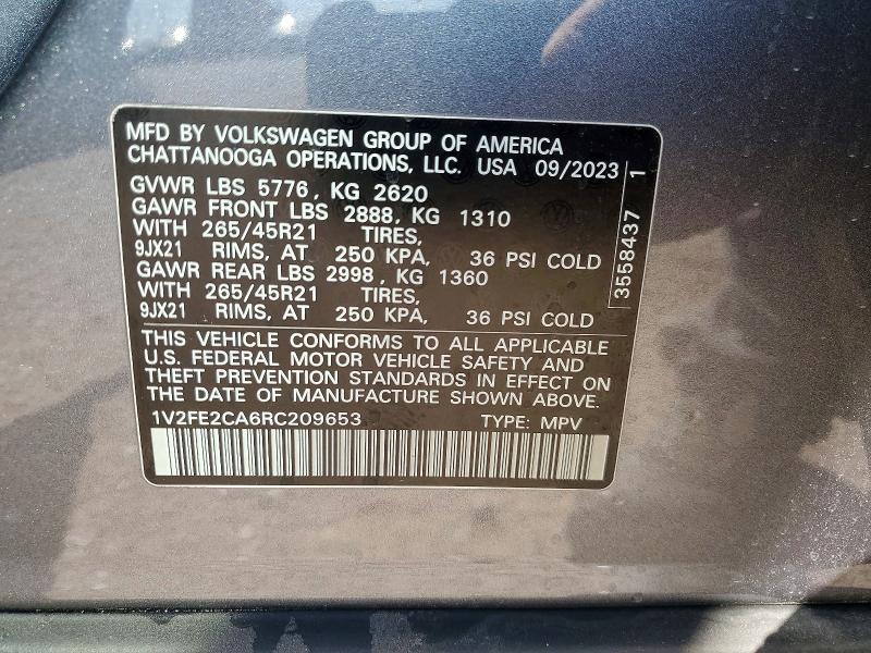 51613126 :رقم المزاد ، 1V2FE2CA6RC209653 vin ، 2024 Volkswagen Atlas Cross Sport مزاد بيع