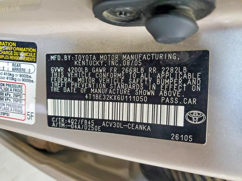 Продажа на аукционе авто 2007 Toyota Camry, vin: 4T1BE32KX6U111050, номер лота: 53459406