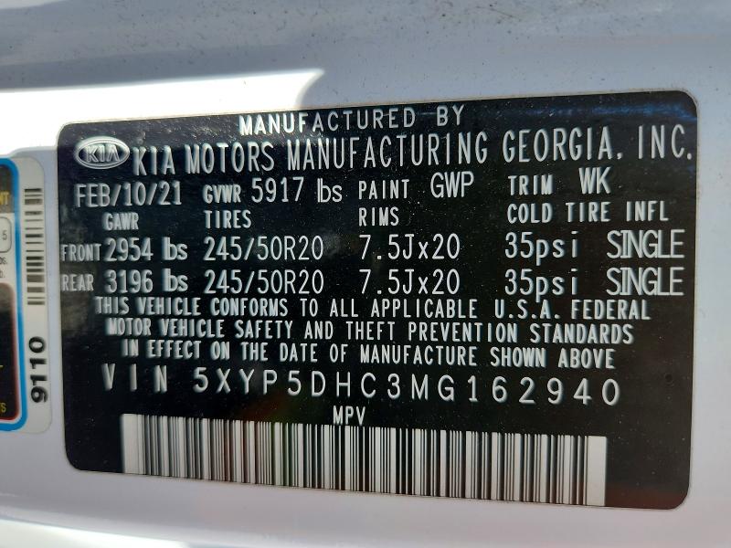 Продаж на аукціоні авто 2021 Kia Telluride, vin: 5XYP5DHC3MG162940, номер лоту: 51955956
