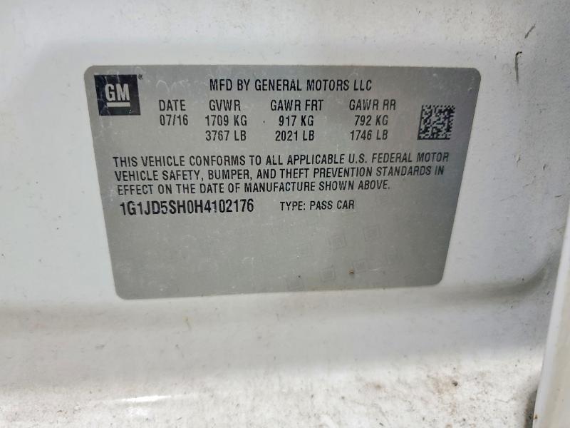 Aukcja sprzedaży 2017 Chevrolet Sonic, vin: 1G1JD5SH0H4102176, numer aukcji: 52692936