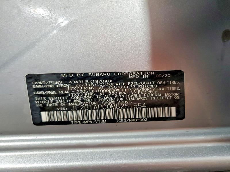 Aukcja sprzedaży 2021 Subaru Crosstrek, vin: JF2GTAPC0M8251654, numer aukcji: 53543716