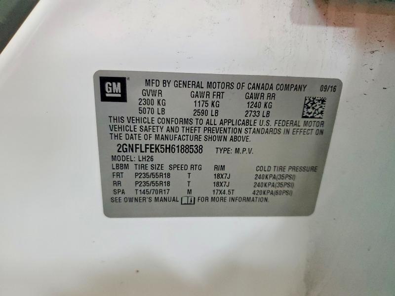 55198146 :رقم المزاد ، 2GNFLFEK5H6188538 vin ، 2017 Chevrolet Equinox مزاد بيع