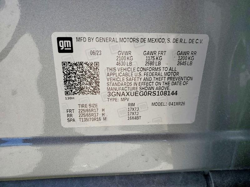 2024 Chevrolet Equinox მანქანა იყიდება აუქციონზე, vin: 3GNAXUEG0RS108144, აუქციონის ნომერი: 53134966