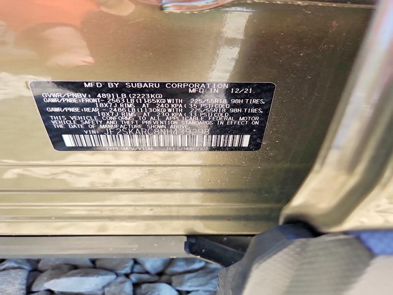 Aukcja sprzedaży 2022 Subaru Forester, vin: JF2SKARC8NH439298, numer aukcji: 53589946