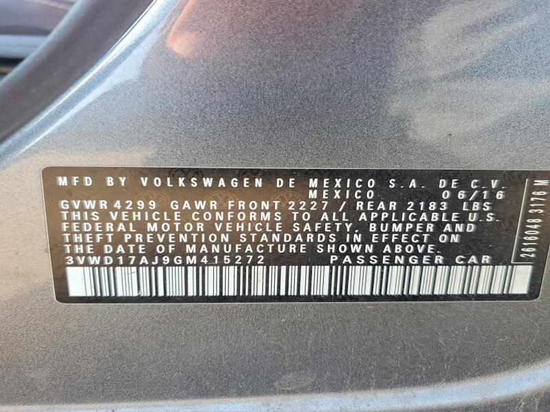 Aukcja sprzedaży 2016 Volkswagen Jetta, vin: 3VWD17AJ9GM415272, numer aukcji: 53789856