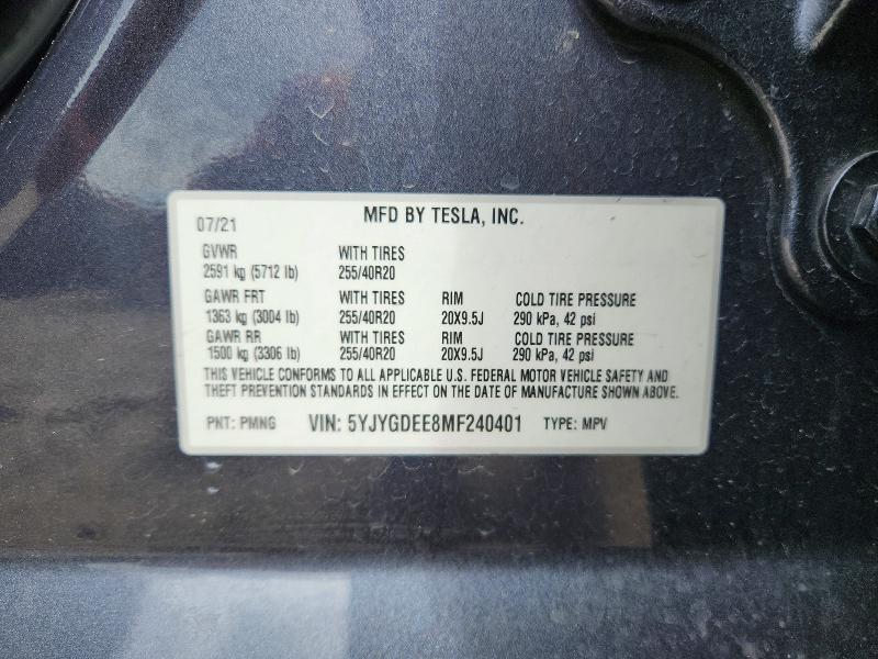 Продажа на аукционе авто 2021 Tesla Model Y, vin: 5YJYGDEE8MF240401, номер лота: 52565096