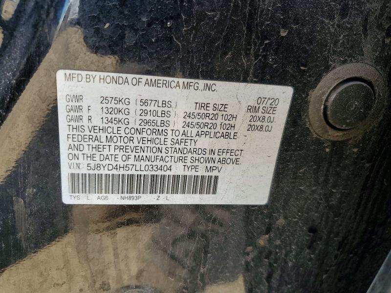 55255356 :رقم المزاد ، 5J8YD4H57LL033404 vin ، 2020 Acura Mdx مزاد بيع