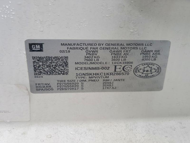 Продажа на аукционе авто 2019 Chevrolet Suburban, vin: 1GNSKHKC1KR286570, номер лота: 52713276