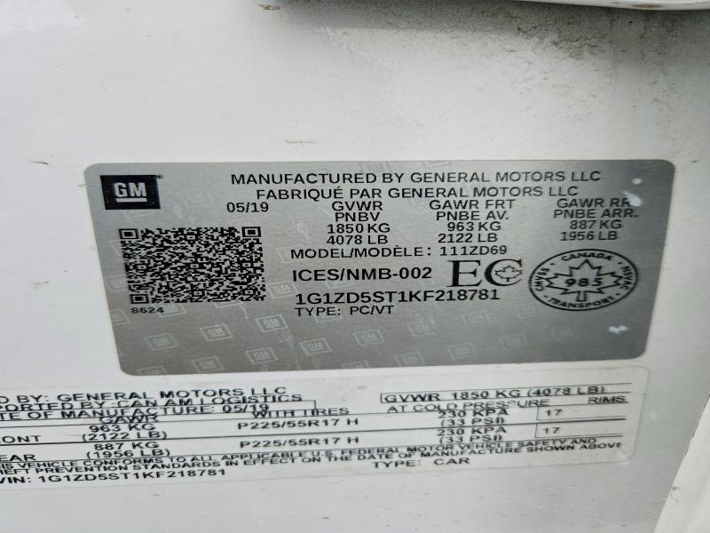 Продажа на аукционе авто 2019 Chevrolet Malibu, vin: 1G1ZD5ST1KF218781, номер лота: 54629416