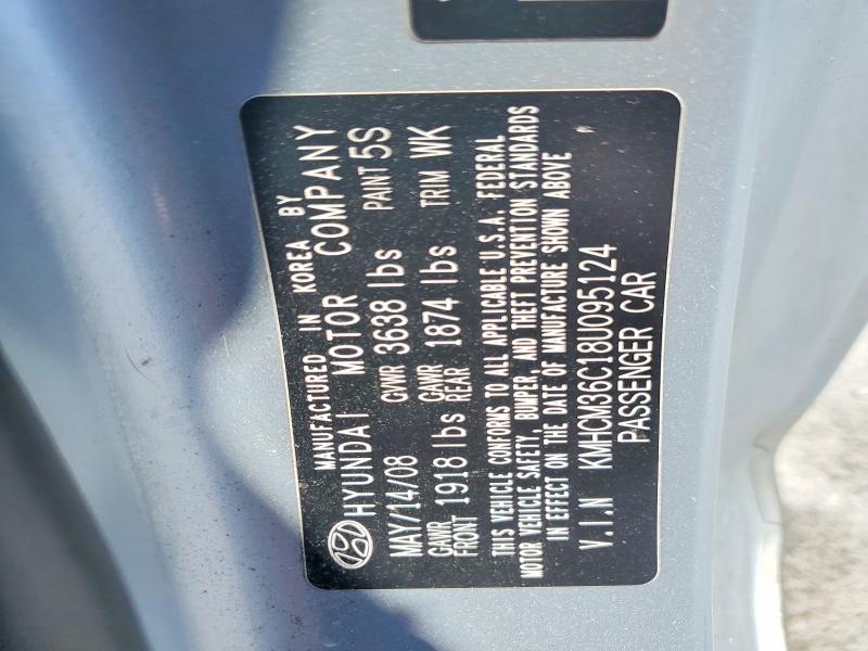 53388946 :رقم المزاد ، KMHCM36C18U095124 vin ، 2008 Hyundai Accent مزاد بيع