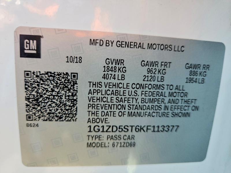 Aukcja sprzedaży 2019 Chevrolet Malibu, vin: 1G1ZD5ST6KF113377, numer aukcji: 51897096