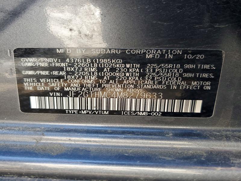 2021 Subaru Crosstrek მანქანა იყიდება აუქციონზე, vin: JF2GTHMC4M8279633, აუქციონის ნომერი: 53699676