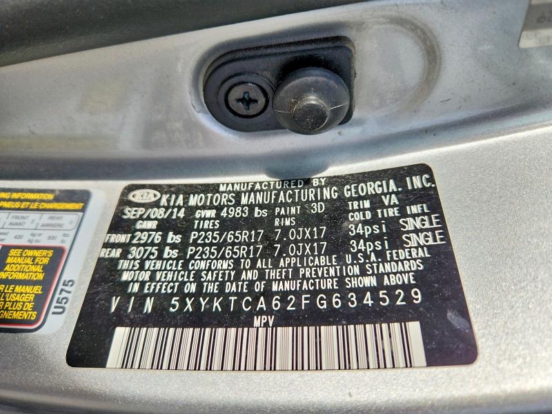 Продаж на аукціоні авто 2015 Kia Sorento, vin: 5XYKTCA62FG634529, номер лоту: 55787756